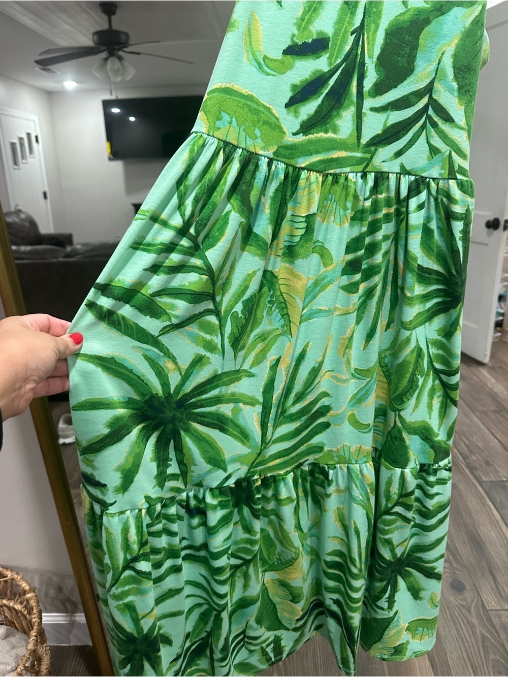 Tropical Green Leaf Summer Hawaiian Vacation Cruise Beach Maxi Dress - Picture 12 of 16